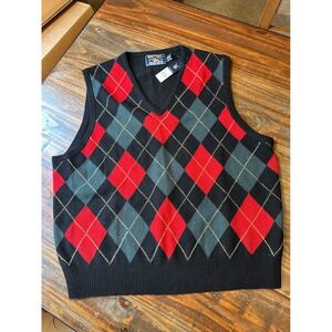 American Living Mens XXL Argyle Sweater Vest Lambswool Merino Wool Black Red NWT